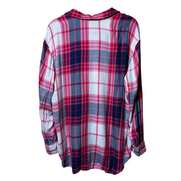 Express Pink Plaid Flannel Button Down Shirt - Size Large - Picture 4 of 6